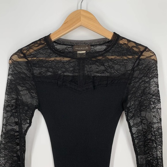 Rosemunde Tops - Rosemunde Copenhagen Lace Long Sleeve Silk Cotton Rib Knit Top